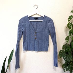 Cropped Blue V-Neck Long Sleeve